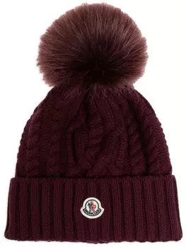 Moncler шапка-бини с косой вязкой, красный