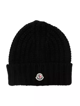 Moncler шапка бини с нашивкой-логотипом, черный