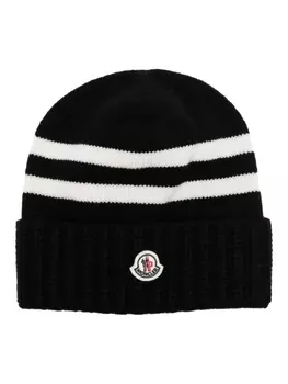Moncler шапка бини с нашивкой-логотипом, черный