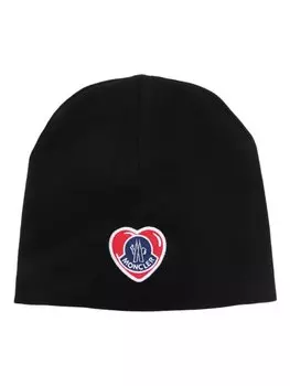 Moncler шапка бини с нашивкой-логотипом, черный