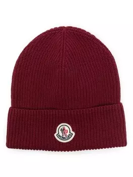 Moncler шапка бини с нашивкой-логотипом, красный