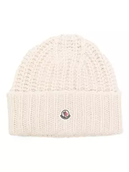 Moncler шапка бини с нашивкой-логотипом, нейтральный цвет