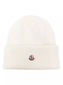 Moncler шапка бини с нашивкой-логотипом, нейтральный цвет