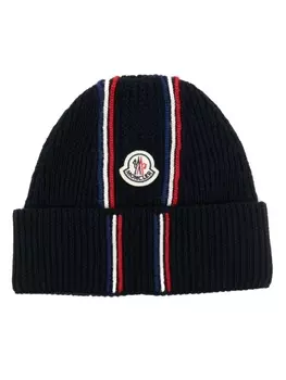 Moncler шапка бини с нашивкой-логотипом, синий