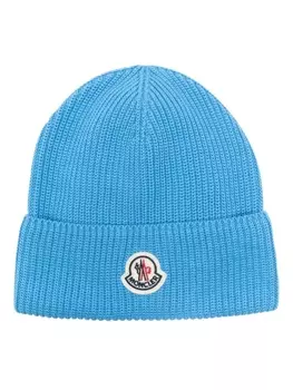 Moncler шапка бини с нашивкой-логотипом, синий