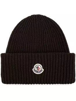 Moncler шапка с нашивкой-логотипом, коричневый