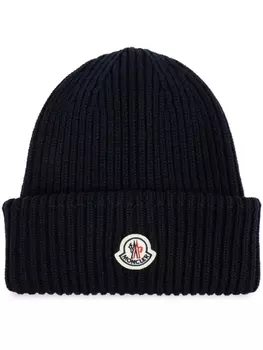 Moncler шапка с нашивкой-логотипом, синий