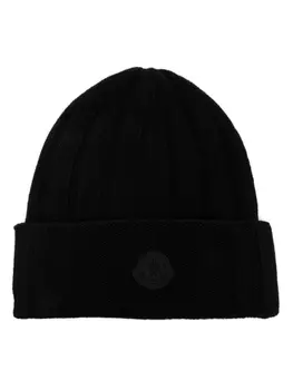 Moncler шерстяная шапка бини с нашивкой-логотипом, черный