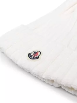 Moncler шерстяная шапка бини с помпоном, белый