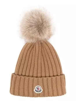 Moncler шерстяная шапка бини с помпоном, коричневый
