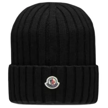 Moncler Шерстяная шапка-бини унисекс черная