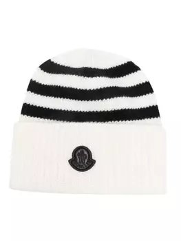 Moncler шерстяная шапка бини в полоску, белый