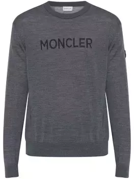 Moncler шерстяной джемпер с логотипом, серый