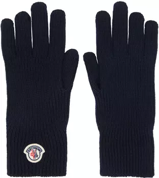 Moncler Темно-синие перчатки с нашивкой-логотипом