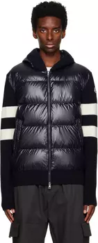 Moncler Темно-синяя куртка-пуховик со вставками