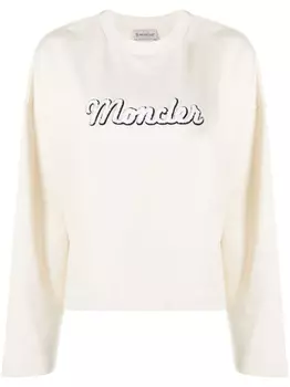 Moncler толстовка с вышитым логотипом, нейтральный цвет