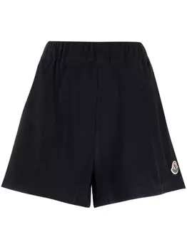 Moncler велюровые шорты с нашивкой-логотипом, синий