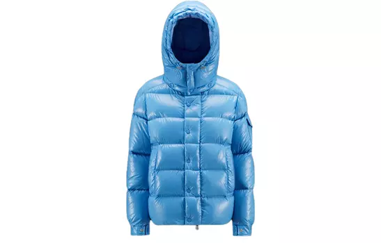 Moncler Женская короткая куртка Maya 70th Anniversary Special Edition, небесно-голубого цвета