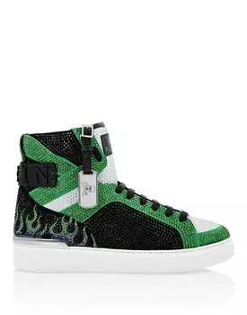 MONEY BEAST Hi-Top кристалл Пламя Philipp Plein, цвет Green / Black