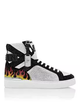 MONEY BEAST Hi-Top кристалл Пламя Philipp Plein, цвет White / Black