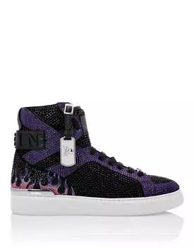 MONEY BEAST Hi-Top кристалл Пламя Philipp Plein, цвет Purple + Black