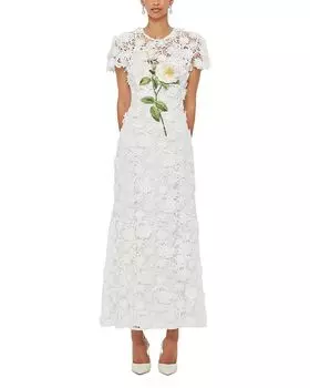 Монико Вышитое Кружевное Макси Платье LEO LIN, белый