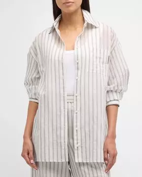 Monili-Tab Блуза из хлопковой вуали в широкую полоску Brunello Cucinelli, цвет C005 White Grey