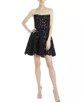 Monique Lhuillier Коктейльное платье без бретелек из гипюра и кружева, цвет Noir