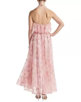 Monique Lhuillier Коктейльное платье с бретельками и оборками спереди на шелковой подкладке, розовый