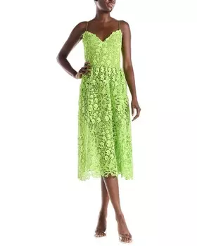 Monique Lhuillier Кружевное платье на шелковой подкладке с бретельками-спагетти, цвет Lime