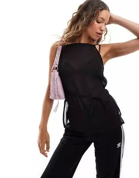 Monki 2013 Прозрачная черная майка с глубоким вырезом сбоку и завязкой сзади