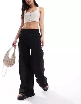 Monki – Элегантные льняные брюки черного цвета широкого кроя