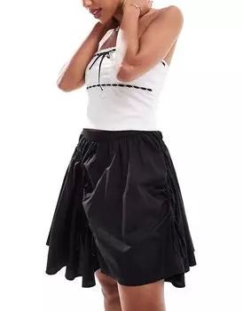 Monki Мини-юбка из трех частей из черного поплина с рюшами и кулиской