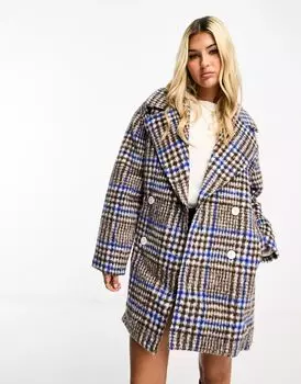 Monki – пальто свободного кроя в коричневую клетку