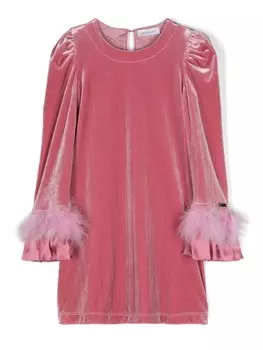 Monnalisa бархатное платье с перьями, розовый