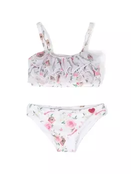 Monnalisa бикини с оборками и цветочным принтом, белый