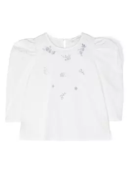 Monnalisa блузка с кристаллами, белый