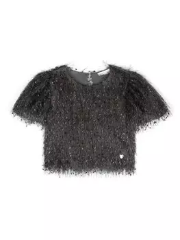 Monnalisa блузка с круглым вырезом и бахромой, серый