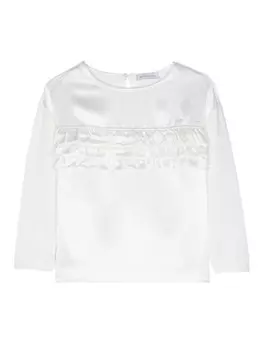 Monnalisa блузка с оборками и логотипом, белый