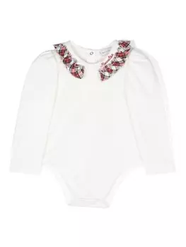 Monnalisa боди с оборками и вышитым логотипом, белый