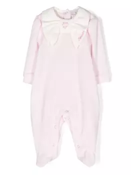 Monnalisa боди с вышитым логотипом и бантом, розовый