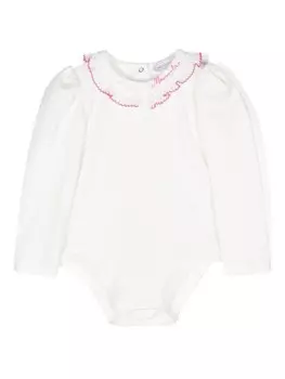 Monnalisa боди с вышитым логотипом и оборками, белый