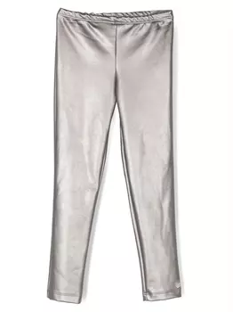 Monnalisa брюки из искусственной кожи с логотипом, серый