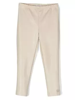 Monnalisa брюки из искусственной кожи с логотипом, нейтральный цвет