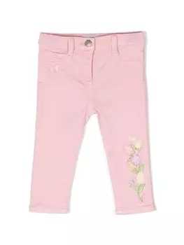 Monnalisa брюки с карманами и цветочной вышивкой, розовый