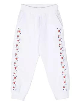 Monnalisa cherry floral-print track pants, белый