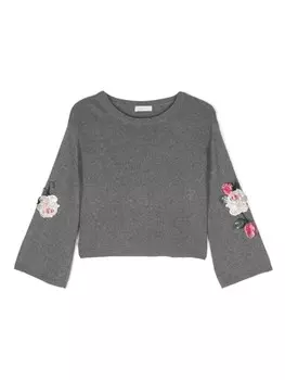 Monnalisa джемпер из смесовой шерсти с цветочной аппликацией, серый