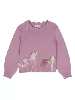 Monnalisa джемпер с цветочной аппликацией, фиолетовый