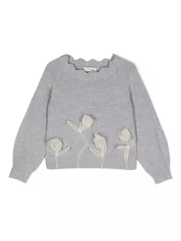 Monnalisa джемпер с цветочной аппликацией, серый