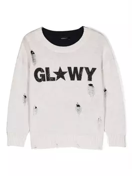 Monnalisa джемпер с надписью и эффектом потертости, нейтральный цвет